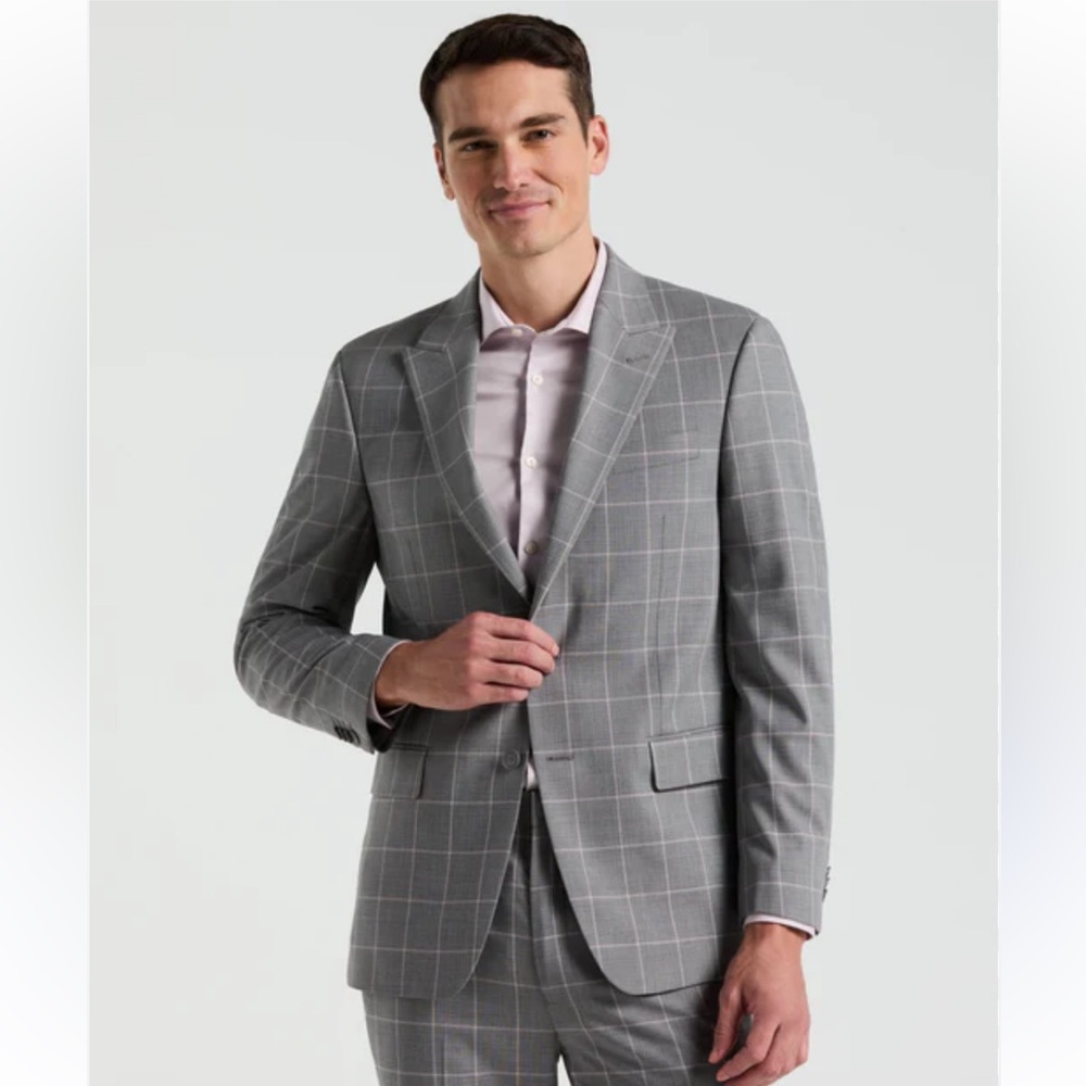 Perry Ellis Portfolio Slim Fit Windowpane Pattern Suit